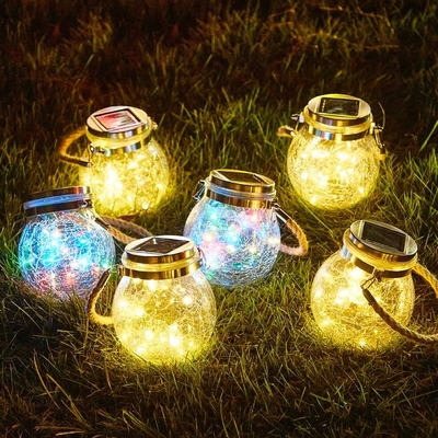 Crackle LED Güneş Işıkları Patio Cam Asma Işıkları Noel Dilek Mason Kavanoz Işıkları